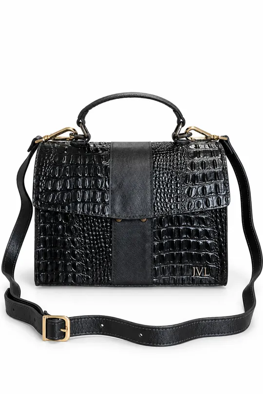 Bolsa Carie de Couro Croco Preto