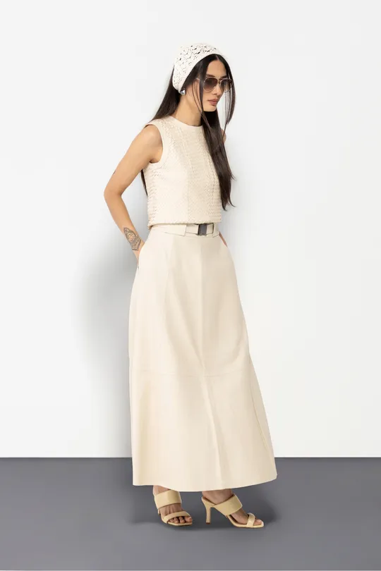 Saia Vic de Couro Pelica Off White Saia Vic de Couro Pelica Off White