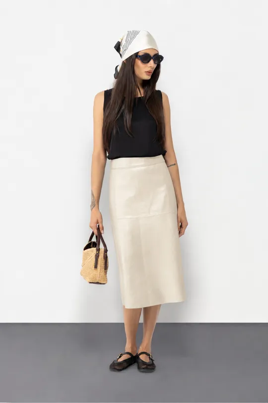 Saia Catarina de Couro Pelica Off White