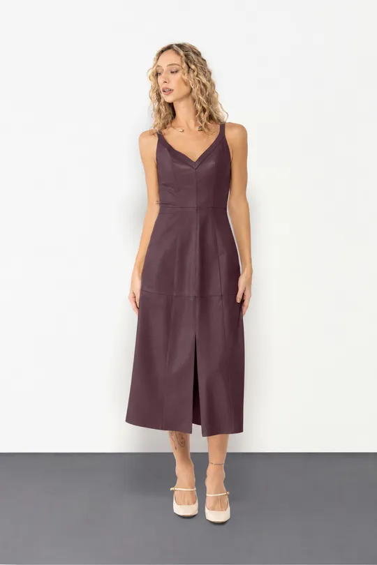 Vestido Midi em Couro Pelica Uva