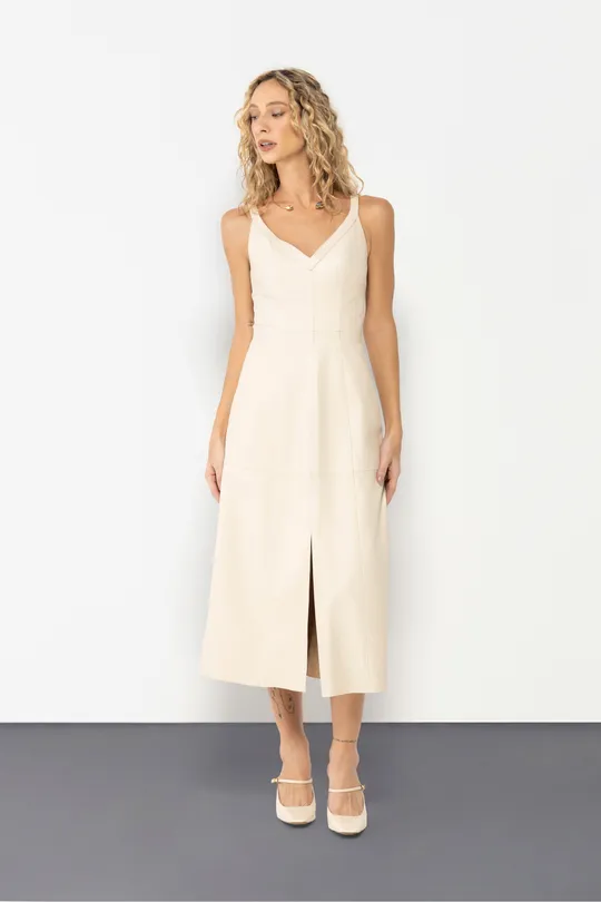 Vestido Midi em Couro Pelica Off White