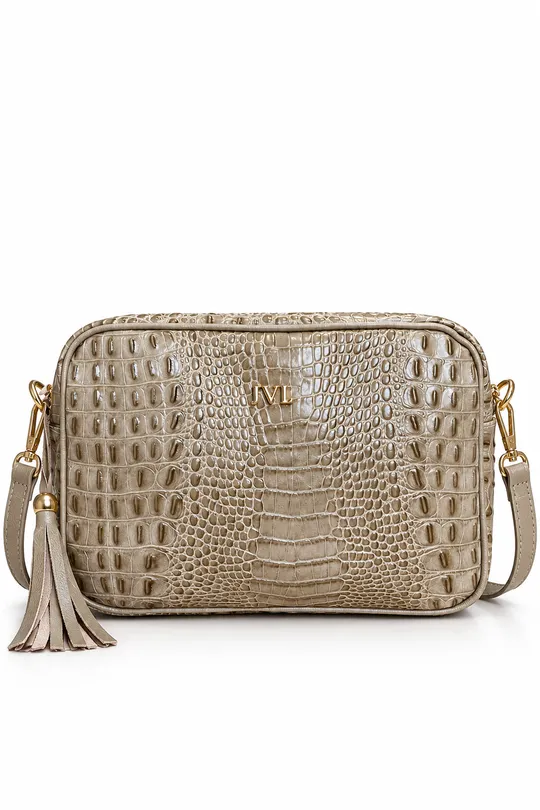Bolsa em Couro Croco Taupe