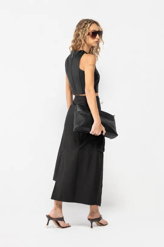 Cropped em Couro Pelica Preto Cropped em Couro Pelica Preto