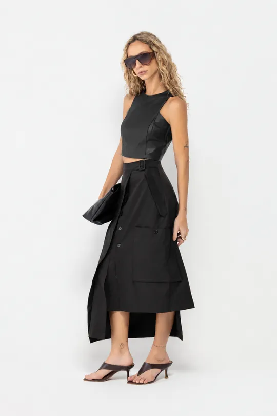 Cropped em Couro Pelica Preto