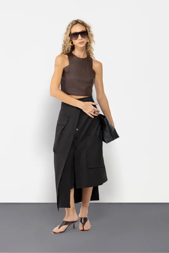 Cropped em Couro Pelica Chocolate Cropped em Couro Pelica Chocolate