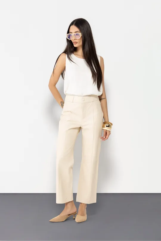 Calça Cris em Couro Pelica Off White