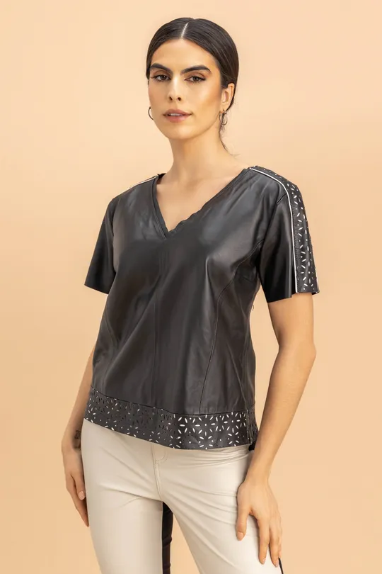 Blusa de Couro Pelica Preta