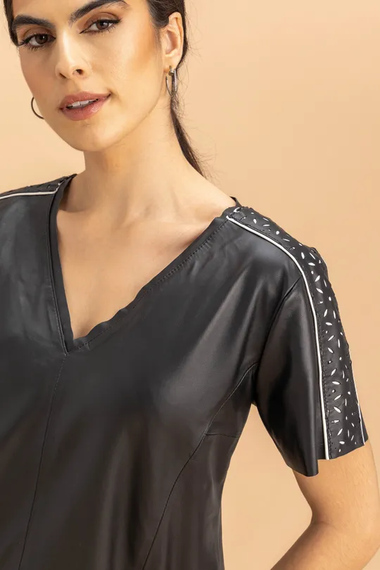 Blusa de Couro Pelica Preta Blusa de Couro Pelica Preta