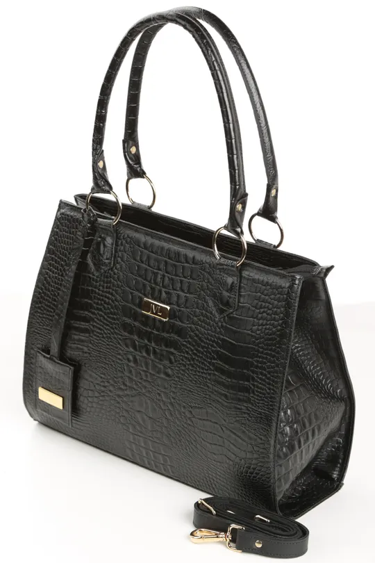 Bolsa de Couro Croco Preto Bolsa de Couro Croco Preto