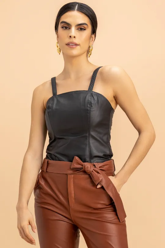 Top de Couro Preto