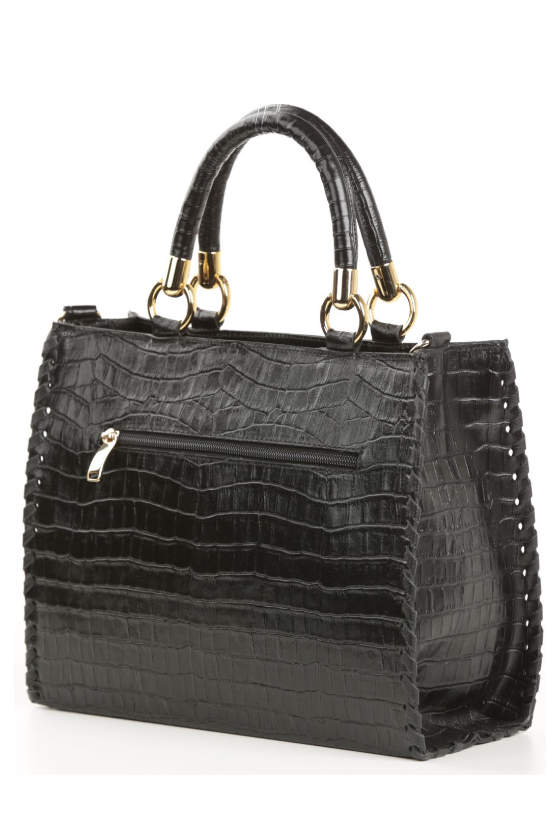 Bolsa de Couro Preto Estampado