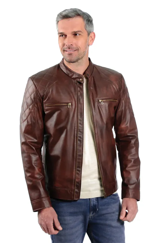 Jaqueta de Couro Biker Ranger Manchado