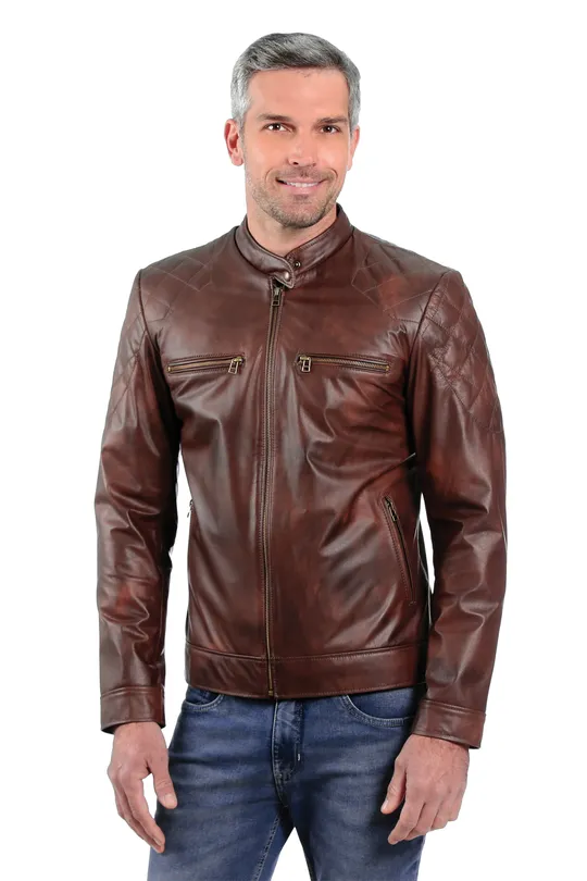 Jaqueta de Couro Biker Ranger Manchado